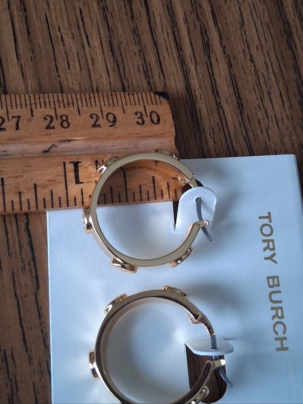 Tory Burch Miller Gold-tone Stud Hoops With Encircled Double T Emblems NWOT - Picture 7 of 9